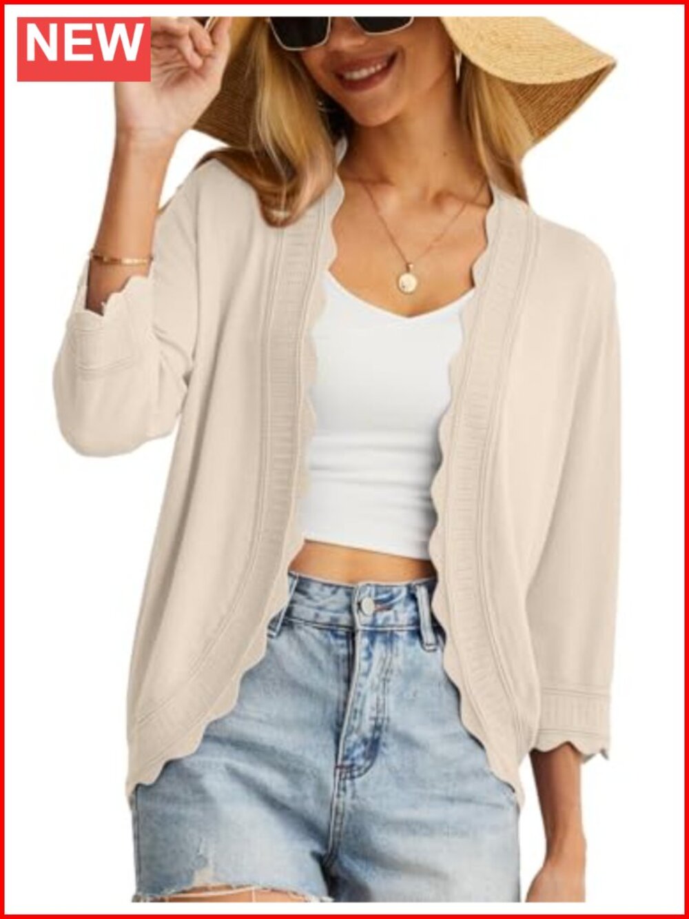 Women's 3/4 Sleeve Lightweight Knit Open Front Cardigan Shrug